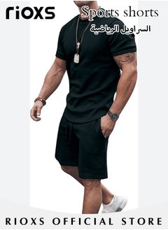RIOXS Men's 2 Piece Tracksuit Casual Loose Short Sleeve Tops And Shorts Set Fitness Sport Set For Running Jogging  - Image 2