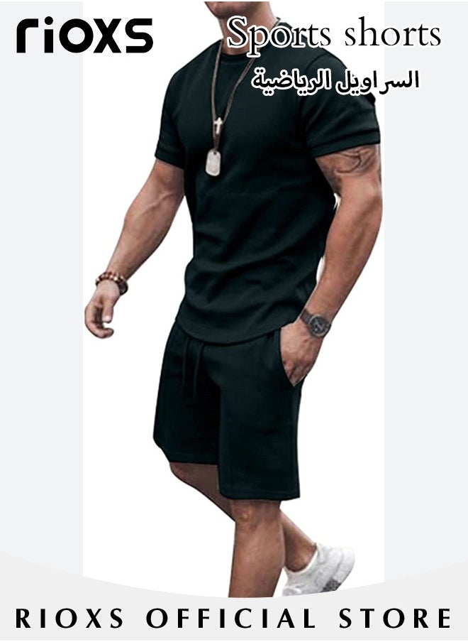 RIOXS Men's 2 Piece Tracksuit Casual Loose Short Sleeve Tops And Shorts Set Fitness Sport Set For Running Jogging  - Image 2