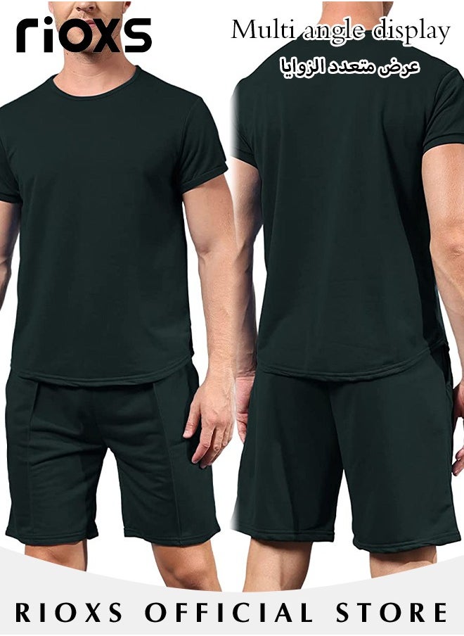 RIOXS Men's 2 Piece Tracksuit Casual Loose Short Sleeve Tops And Shorts Set Fitness Sport Set For Running Jogging  - Image 4