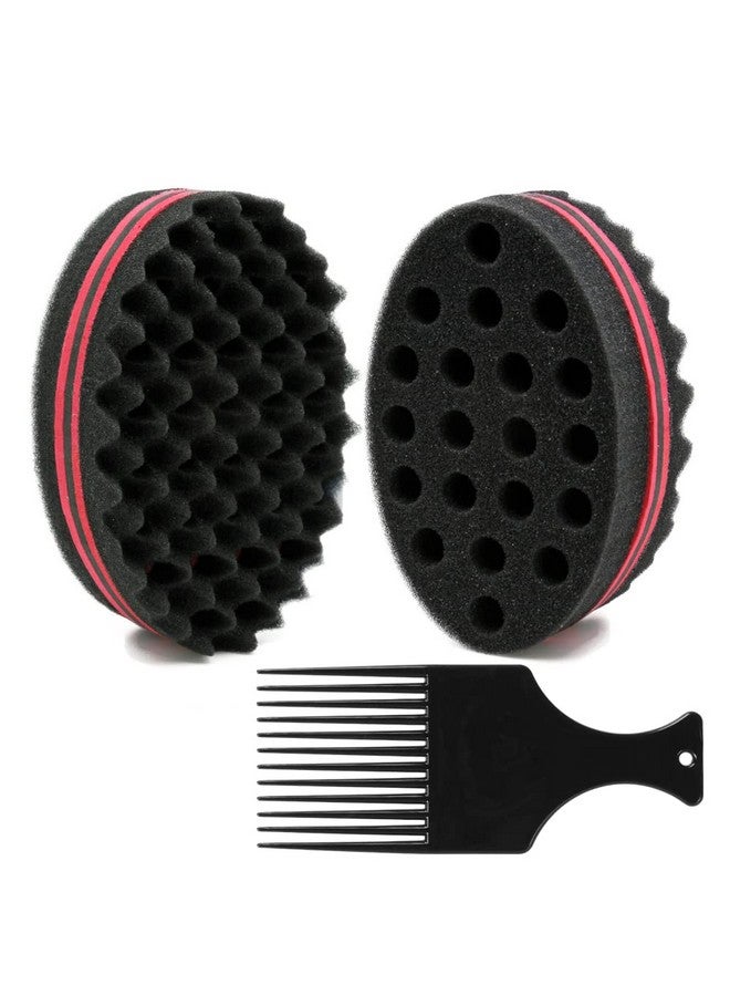 BEWAVE Big Holes Barber Hair Brush Sponge Dreads Locking Twist Afro Curl Coil Wave Hair Care Tool 2 Pcs With 1 Pc Hair Pick - Image 1