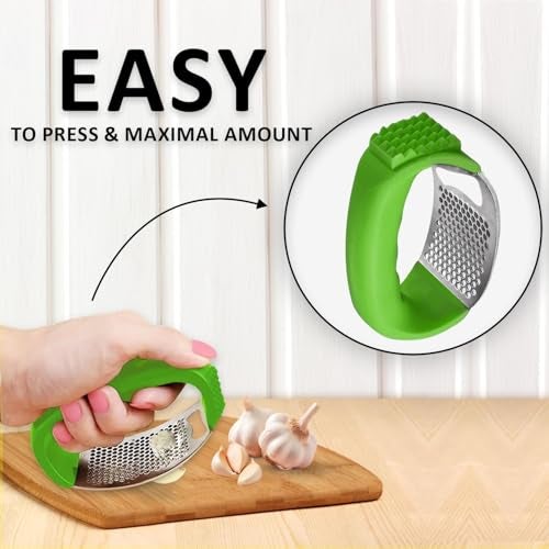 MaruHub Stainless Steel Garlic Press Rocker, Garlic Crusher & Mincer Chopper with Bottle Opener, Heavy Duty Ginger Crusher, Meat Tenderizer, Easy to Clean Ergonomic Garlic Press Kitchen Tool - Image 5