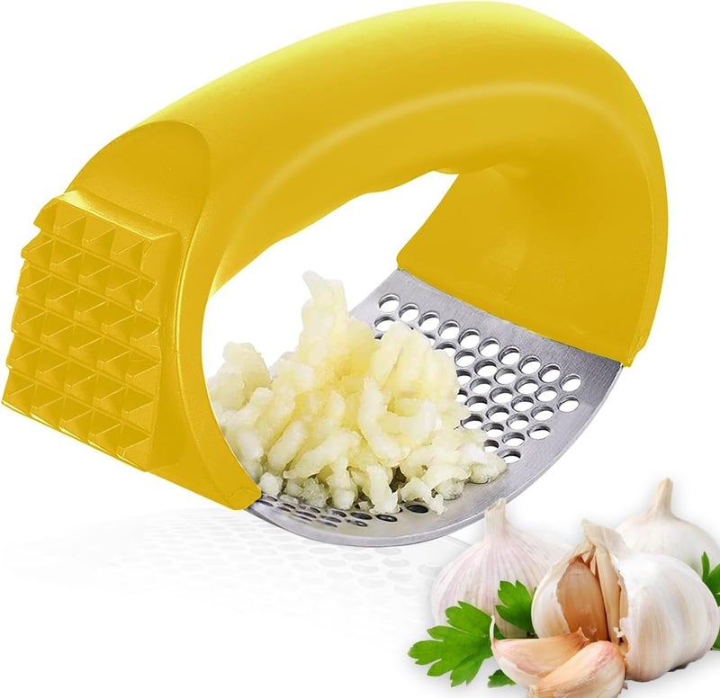 MaruHub Stainless Steel Garlic Press Rocker, Garlic Crusher & Mincer Chopper with Bottle Opener, Heavy Duty Ginger Crusher, Meat Tenderizer, Easy to Clean Ergonomic Garlic Press Kitchen Tool - Image 1