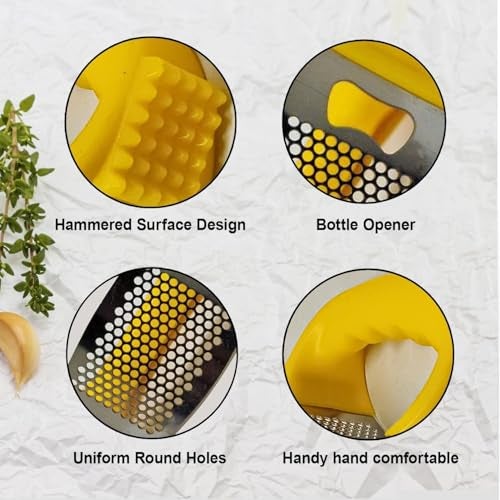 MaruHub Stainless Steel Garlic Press Rocker, Garlic Crusher & Mincer Chopper with Bottle Opener, Heavy Duty Ginger Crusher, Meat Tenderizer, Easy to Clean Ergonomic Garlic Press Kitchen Tool - Image 4