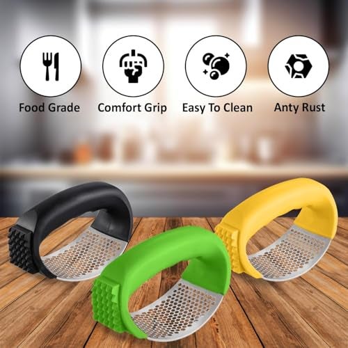 MaruHub Stainless Steel Garlic Press Rocker, Garlic Crusher & Mincer Chopper with Bottle Opener, Heavy Duty Ginger Crusher, Meat Tenderizer, Easy to Clean Ergonomic Garlic Press Kitchen Tool - Image 2