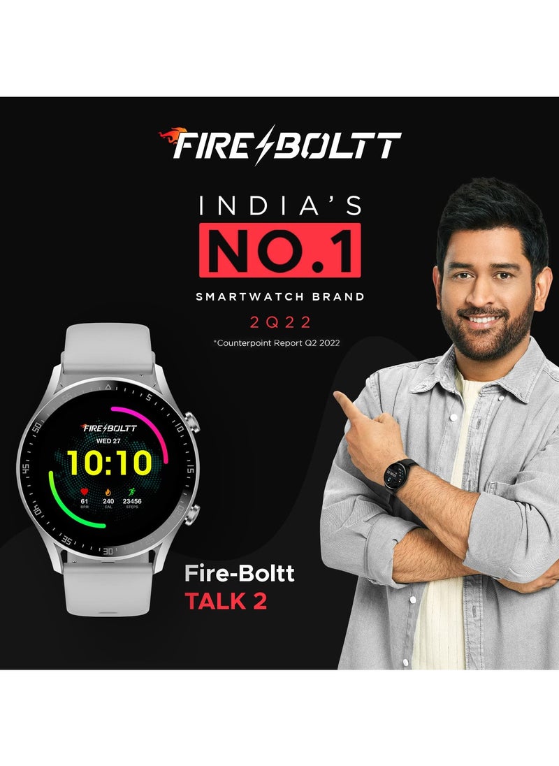 Fire-Boltt - Smartwatch Brand Talk 2 Bluetooth Calling Smartwatch with Dual Button, Hands On Voice Assistance, 120 Sports Modes, in Built Mic & Speaker with IP68 Rating (Silver Grey) - Image 1