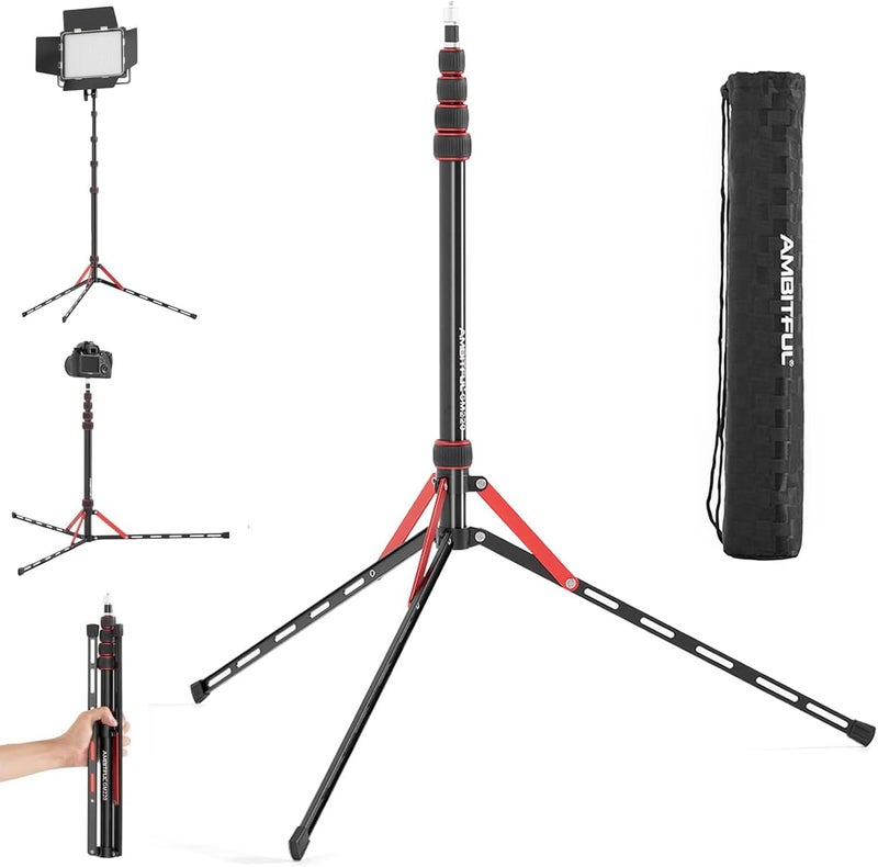 AMBITFUL Light Stand 220 cm - Aluminium Lamp Tripod Portable Tripod Lighting Tripod Load 2.5 kg Photo Light Stand for Outdoor Photography Ring Light Flash Light ，Weight 600g with Carry Bag (GM220) - Image 1
