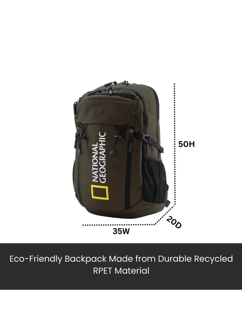 National Geographic Khaki National Geographic Box Canyon RPET Polyester Backpack Khaki - RFID Water resistant Lightweight Durable Shockproof Suitable for School Work, Casual Padded Laptop Bag Travel pack for Men and Women  | Best Price UAE