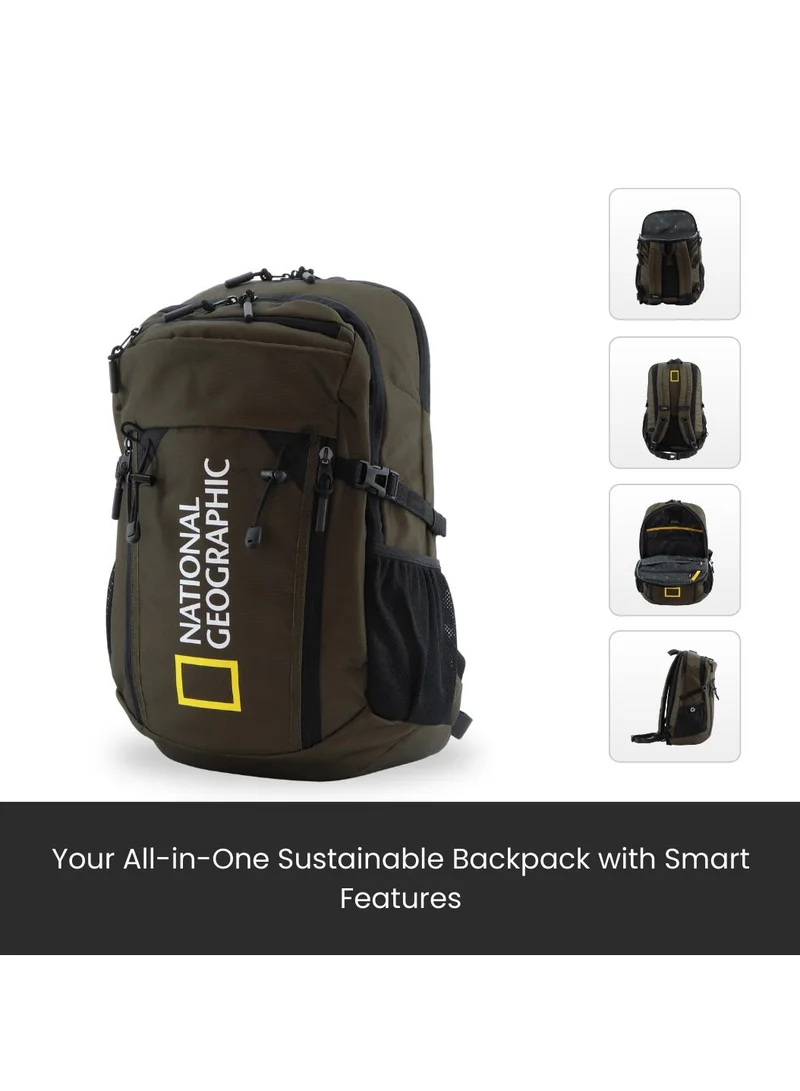 National Geographic Khaki National Geographic Box Canyon RPET Polyester Backpack Khaki - RFID Water resistant Lightweight Durable Shockproof Suitable for School Work, Casual Padded Laptop Bag Travel pack for Men and Women  | Best Price UAE