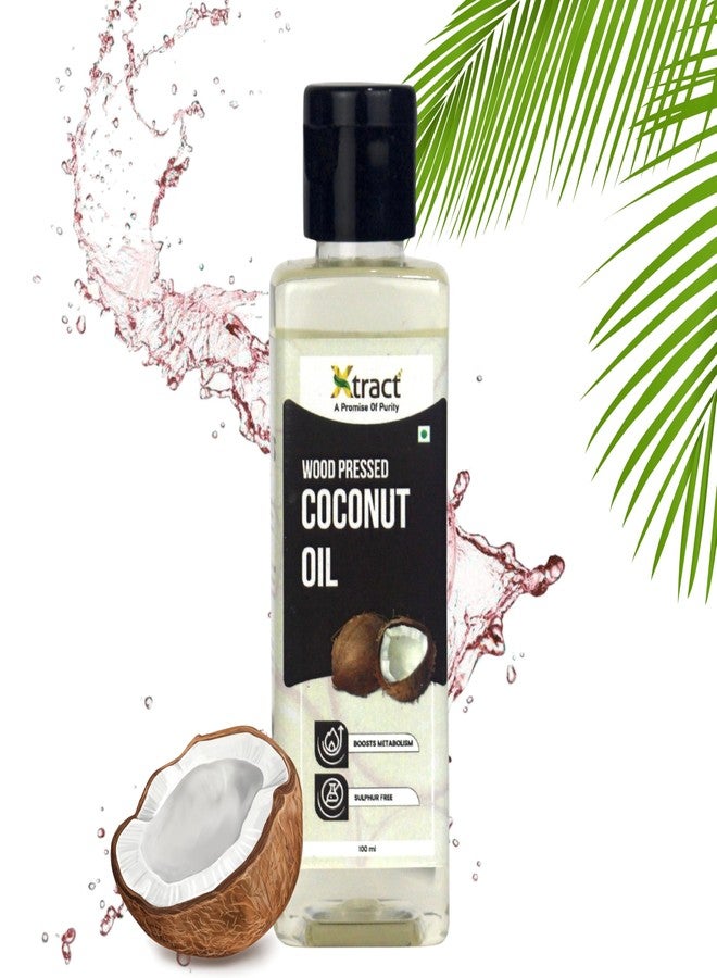 Xtract Wood Pressed Coconut Oil 100 Ml | Extracted in Wooden Churner - Wood Pressed | Plastic bottle | Kacchi Ghani/Kolhu/Chekku | Coconut Cooking Oil | Coconut Oil for Baby Massage | No preservatives | No chemicals | Healthy and Pure - Image 1
