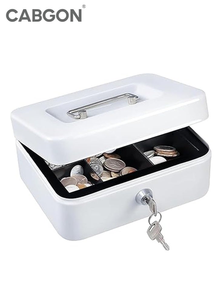 CABGON Metal 2-Layer Cash Box with Key Lock,Portable Locker Safe Small Locker Money Box with Removable Tray for Home & Small Business - Image 1
