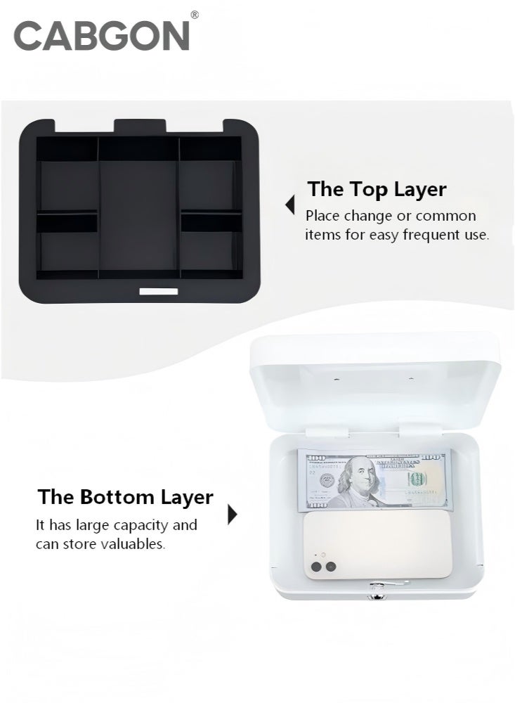 CABGON Metal 2-Layer Cash Box with Key Lock,Portable Locker Safe Small Locker Money Box with Removable Tray for Home & Small Business - Image 3