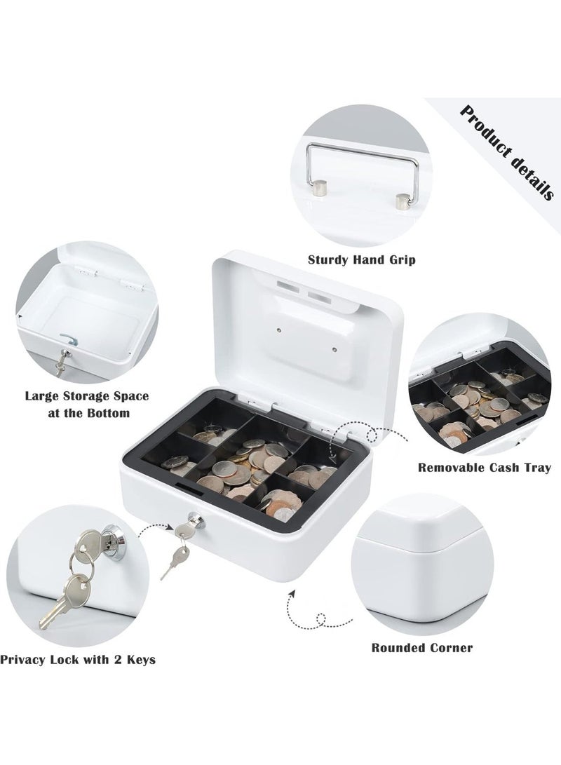 CABGON Metal 2-Layer Cash Box with Key Lock,Portable Locker Safe Small Locker Money Box with Removable Tray for Home & Small Business - Image 5