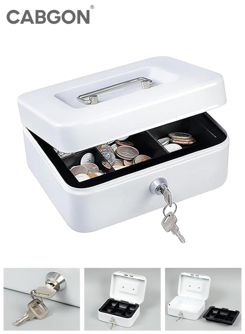 CABGON Metal 2-Layer Cash Box with Key Lock,Portable Locker Safe Small Locker Money Box with Removable Tray for Home & Small Business - Image 1