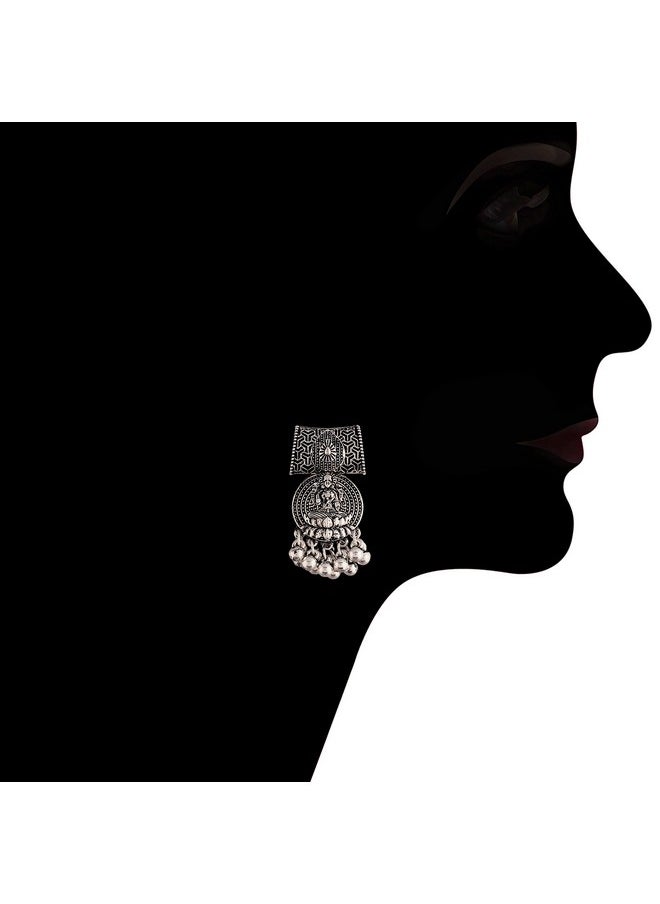 I Jewels I Jewels Navratri Oxidised Silver Plated Afghani Choker Necklace Jewellery Set for Women (MC070)  - Image 4