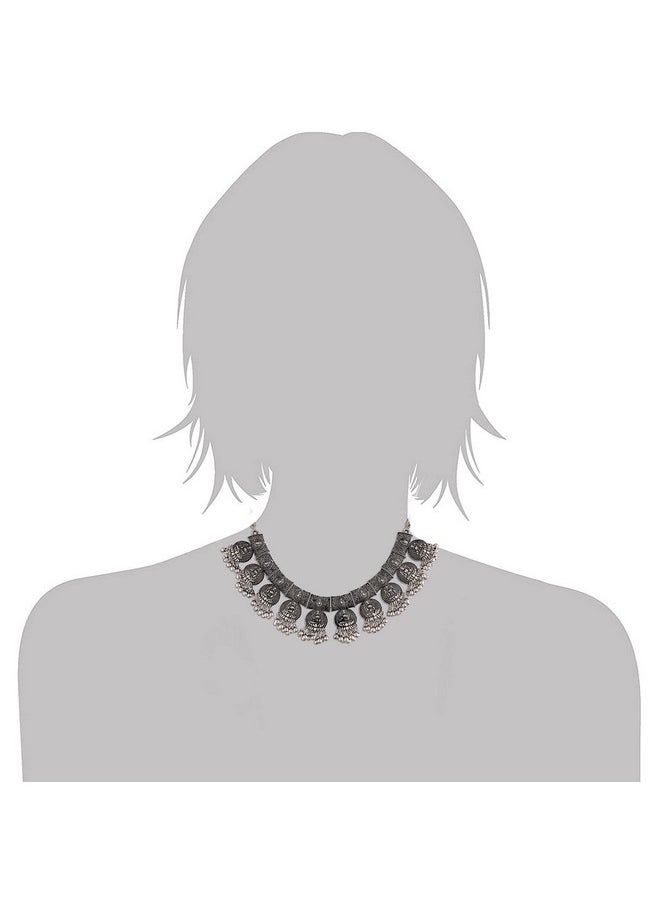 I Jewels I Jewels Navratri Oxidised Silver Plated Afghani Choker Necklace Jewellery Set for Women (MC070)  - Image 5