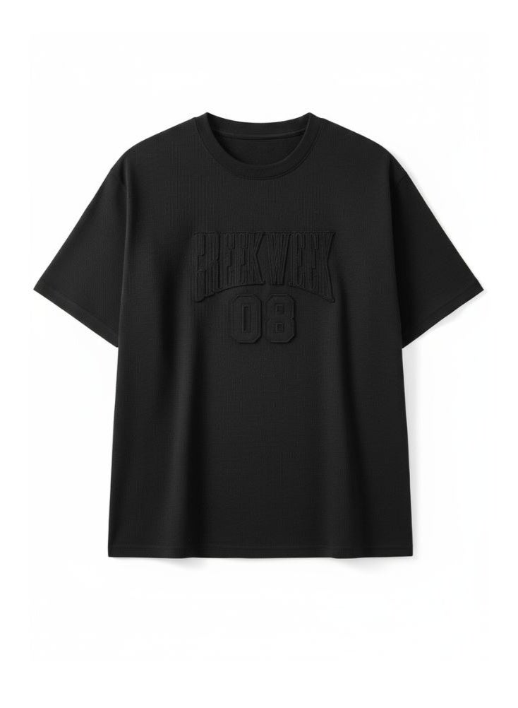 Premium Black Oversized T-Shirt with Embossed “GREEK WEEK 08” – Urban Streetwear Look - Image 2