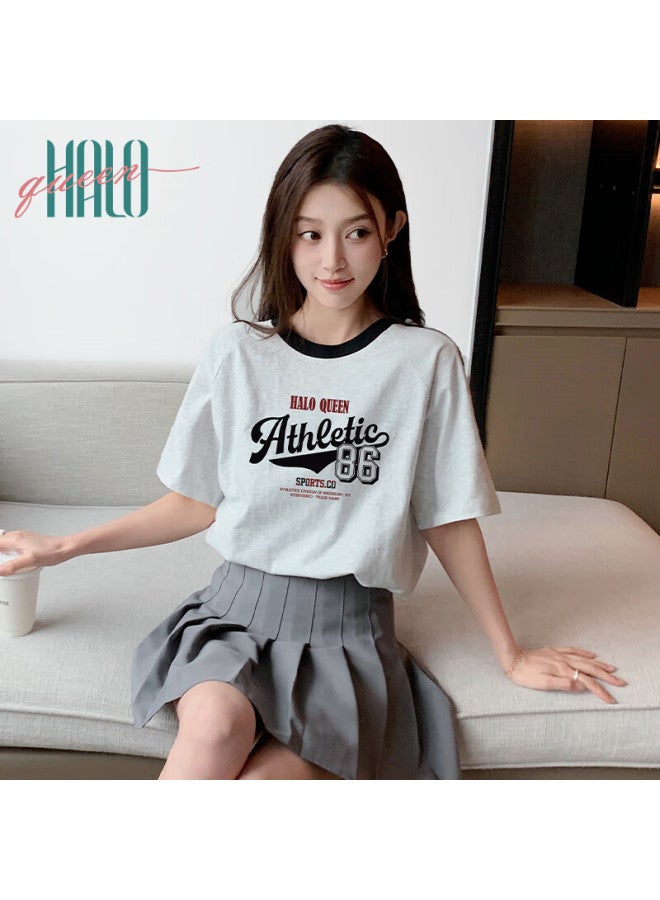 HALOQUEEN Halo Queen Loose T-shirt, Women's Sports Short-sleeve Top, Summer Contrasting Color Letter Print, H143t1416 - Image 5