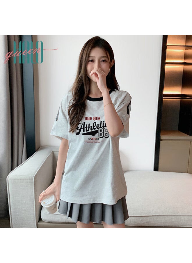 HALOQUEEN Halo Queen Loose T-shirt, Women's Sports Short-sleeve Top, Summer Contrasting Color Letter Print, H143t1416 - Image 2