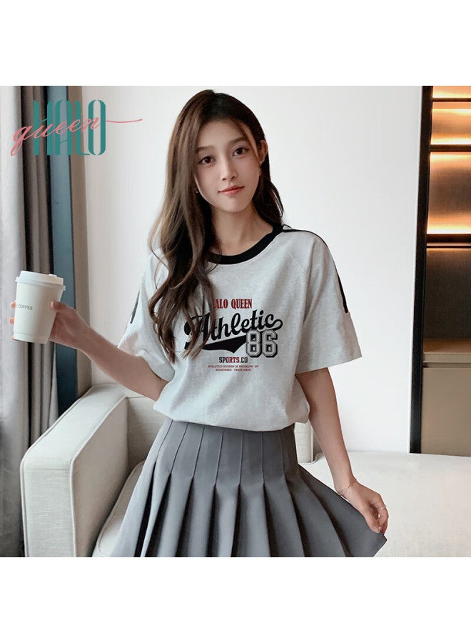 HALOQUEEN Halo Queen Loose T-shirt, Women's Sports Short-sleeve Top, Summer Contrasting Color Letter Print, H143t1416 - Image 4