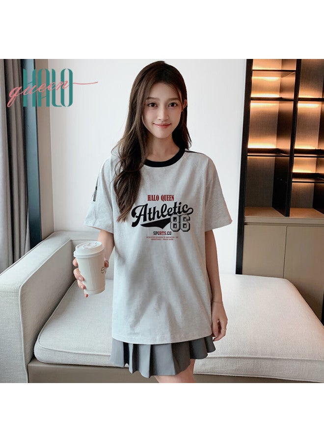 HALOQUEEN Halo Queen Loose T-shirt, Women's Sports Short-sleeve Top, Summer Contrasting Color Letter Print, H143t1416 - Image 3