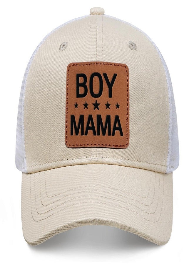 Boy Mother Mama Mom Hat for Women Leather Patch Baseball Mom Trucker Cap Gifts for Mothers Day Birthday - Image 1