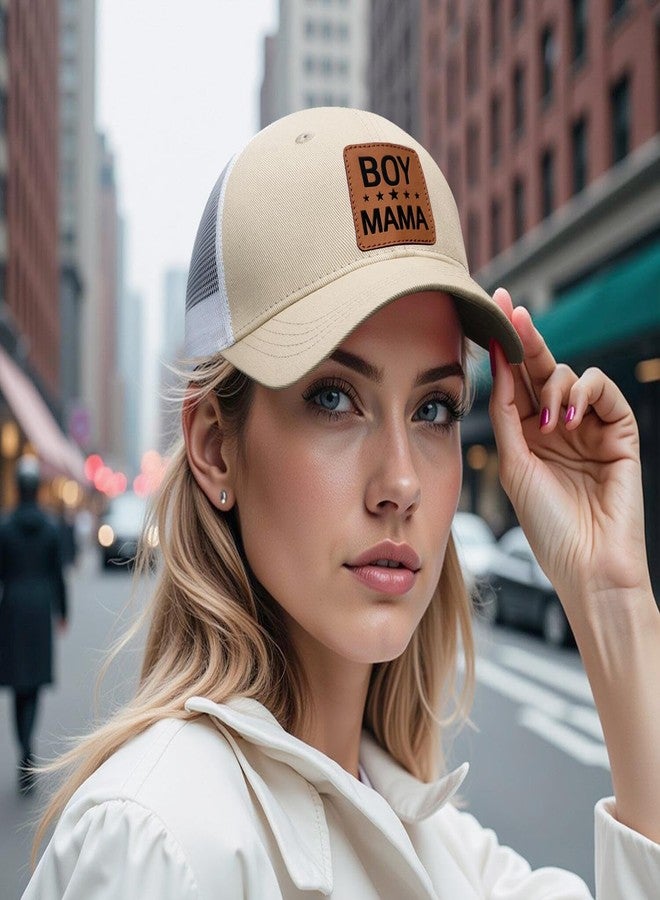 Boy Mother Mama Mom Hat for Women Leather Patch Baseball Mom Trucker Cap Gifts for Mothers Day Birthday - Image 4