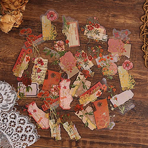 Dizdkizd Die Cut Gold Foil Floral Stickers (180 Pieces), Transparent Aesthetics Sticker Set Vintage Flower Decals for Scrapbooking Card Making Journaling Paper Crafting - Image 3