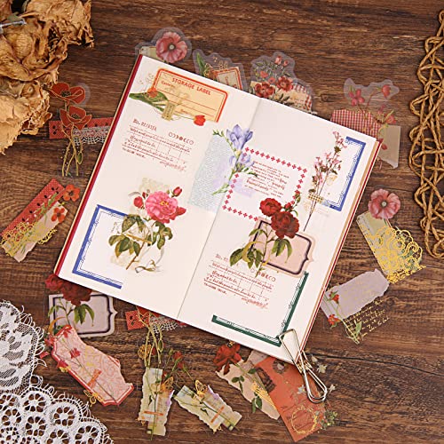 Dizdkizd Die Cut Gold Foil Floral Stickers (180 Pieces), Transparent Aesthetics Sticker Set Vintage Flower Decals for Scrapbooking Card Making Journaling Paper Crafting - Image 4
