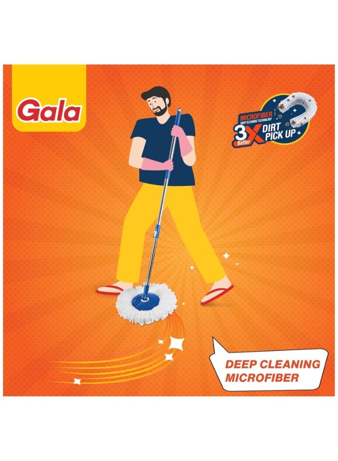 Gala Aqua Spin Mop with 4 Wheels & Big Bucket with 2 Microfiber Refills, Floor Cleaning Mop with Bucket, pocha for Floor Cleaning, Mopping Set (White and Blue) - Image 4