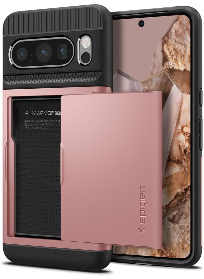 Spigen - Slim Armor CS for Google Pixel 8 PRO Wallet Case Cover with Card Slot - Rose Gold - Image 1