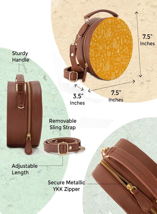 Kalankit Round Sling Bag for Women | Lightweight Vegan Leather Crossbody | Stylish Compact Purse | Yellow | Valentine Gift for Girlfriend - Image 2