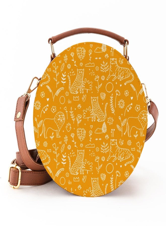 Kalankit Round Sling Bag for Women | Lightweight Vegan Leather Crossbody | Stylish Compact Purse | Yellow | Valentine Gift for Girlfriend - Image 1