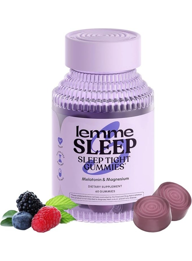 Lemme Sleep Gummies with 5mg Melatonin, Elderberry, Magnesium, L-Theanine, Chamomile and Lavender, Drug-Free Nighttime Sleep Aid, Vegan, Gluten Free, Gelatin Free, Non GMO, Berry Flavored (60 Count)
