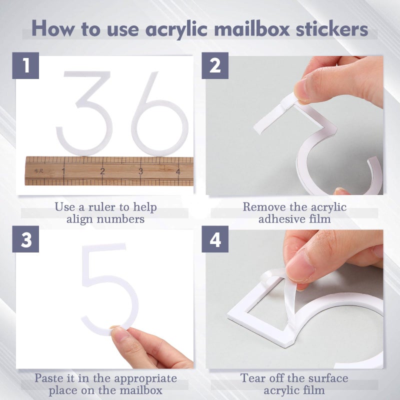 Leinuosen White 3 Inch Acrylic Mailbox Number 2 Set - Weatherproof - Mailbox Numbers for Outside - House Numbers - Sticky (Classic) - Image 4