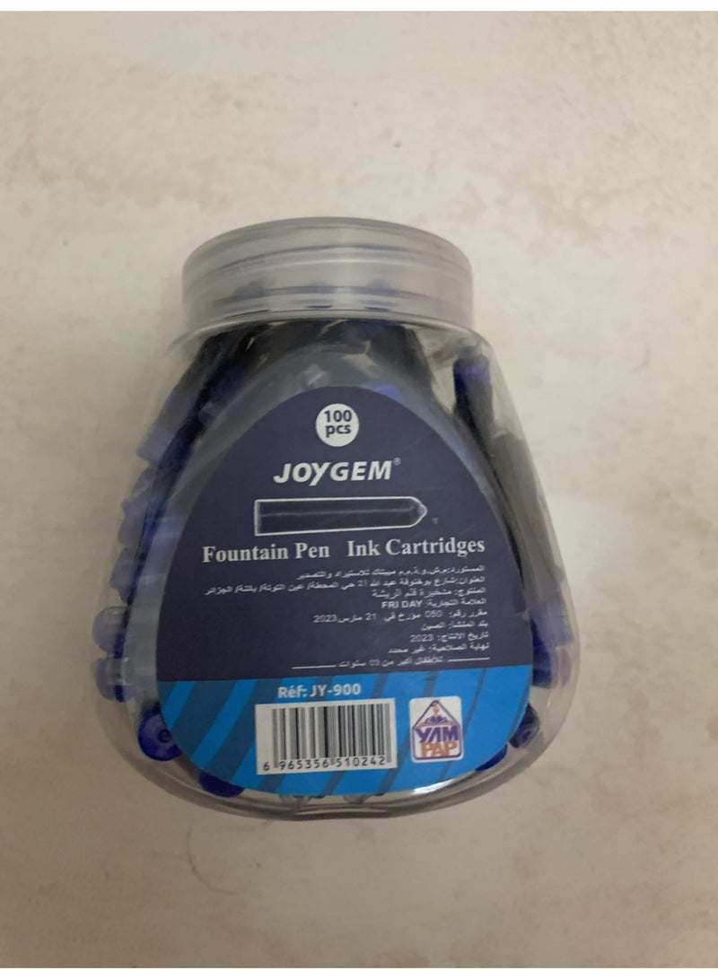 خراطيش حبر قلم حبر سائل JOYGEM، أزرق، عبوة من 100 قطعة، موديل JY-900 - Image 2