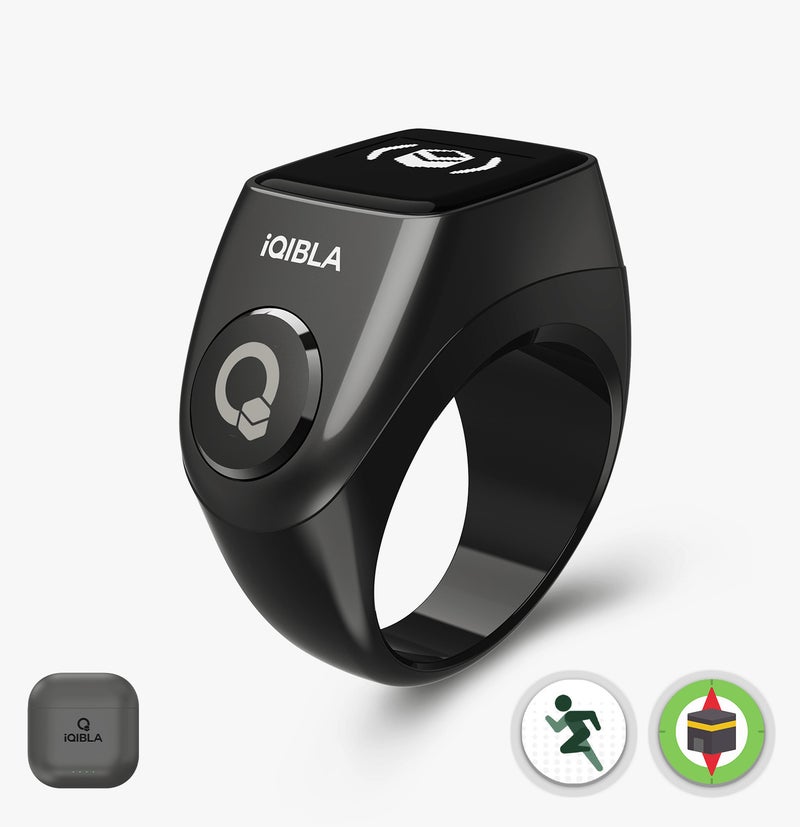 iQibla Zikr Ring Jood 3 Air Smart Tasbih Counter Ring with 3 Compatible Sizes & Charging Case, Bluetooth 5.3 Digital Tasbeeh Counter, Qibla Direction, Prayer Reminder, Step & Calorie Tracker, IPX5 Waterproof, iQibla Life App Black - Image 2