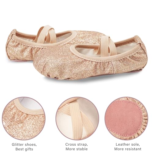 Stelle Ballet Shoes for Girls Glitter | Metallic Faux Leather Ballet Slippers Dance Shoes for Toddler/Little/Big Kids(Gold Glitter,12ML) - Image 3