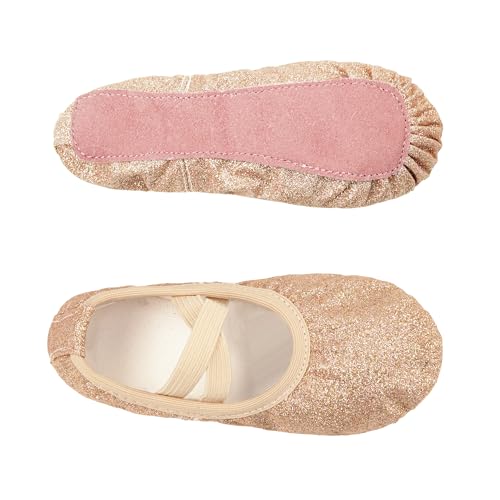 Stelle Ballet Shoes for Girls Glitter | Metallic Faux Leather Ballet Slippers Dance Shoes for Toddler/Little/Big Kids(Gold Glitter,12ML) - Image 4