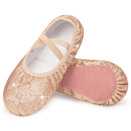 Stelle Ballet Shoes for Girls Glitter | Metallic Faux Leather Ballet Slippers Dance Shoes for Toddler/Little/Big Kids(Gold Glitter,12ML) - Image 1
