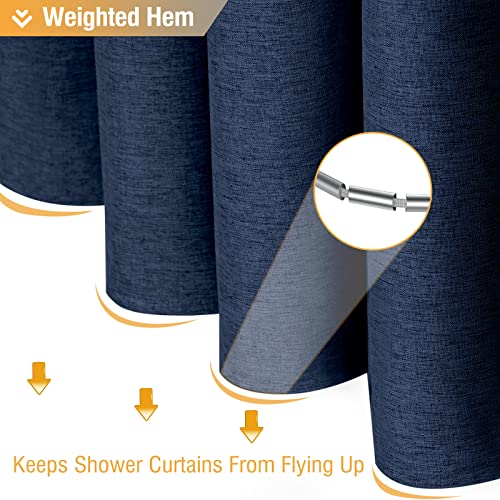 BTTN Navy Blue Shower Curtain - Linen Textured Heavy Duty Waterproof Cloth Shower Curtain Set with 12 Plastic Hooks, Hotel Spa Luxury Simple Decorative Thick Fabric Shower Curtain for Bathroom, 72x72 - Image 4