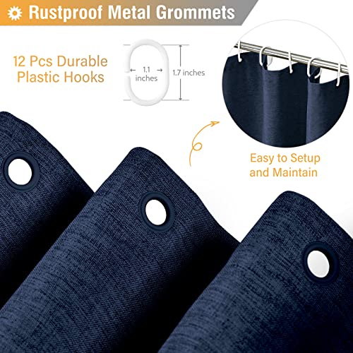 BTTN Navy Blue Shower Curtain - Linen Textured Heavy Duty Waterproof Cloth Shower Curtain Set with 12 Plastic Hooks, Hotel Spa Luxury Simple Decorative Thick Fabric Shower Curtain for Bathroom, 72x72 - Image 3