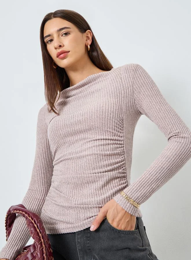 Take Two Pink Draped Neck Ribbed Top