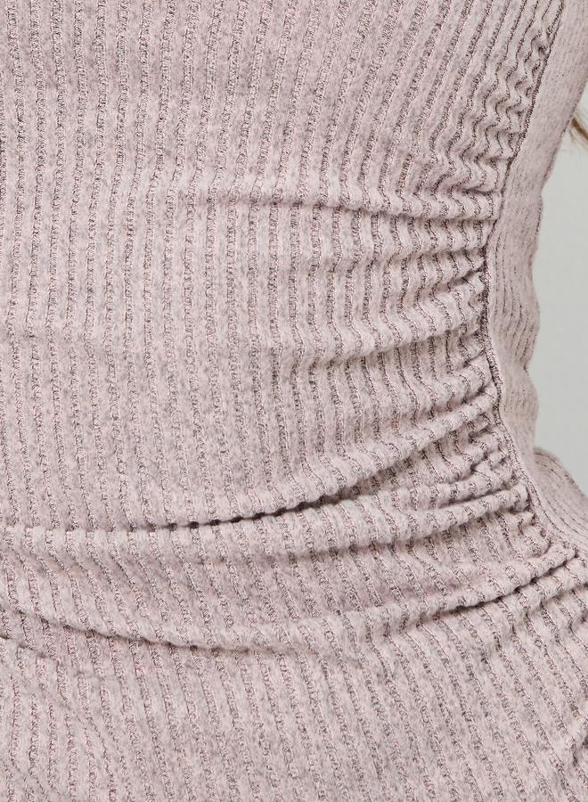 تايك تو بلوزة مضلعة بياقة ملتفة بلون وردي - Image 4