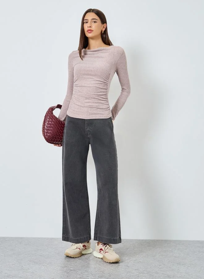 Take Two Pink Draped Neck Ribbed Top