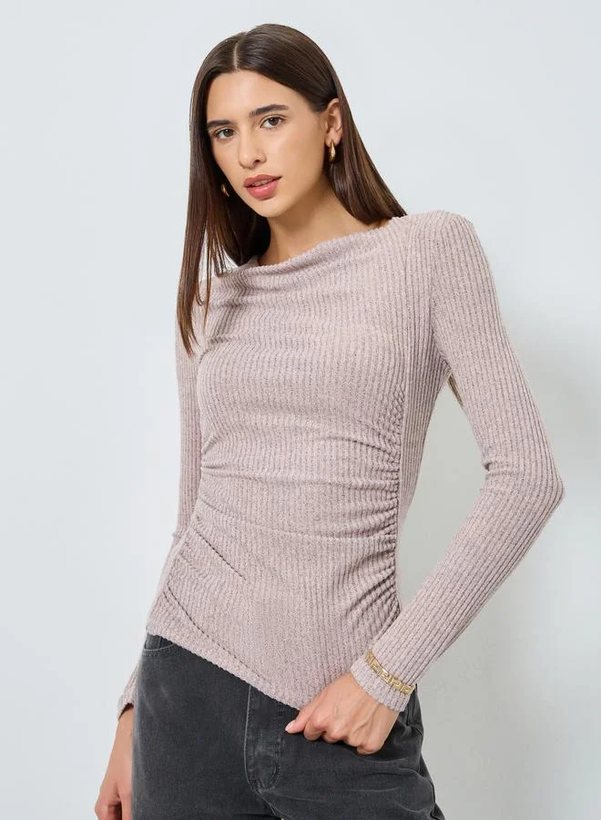 Take Two Pink Draped Neck Ribbed Top