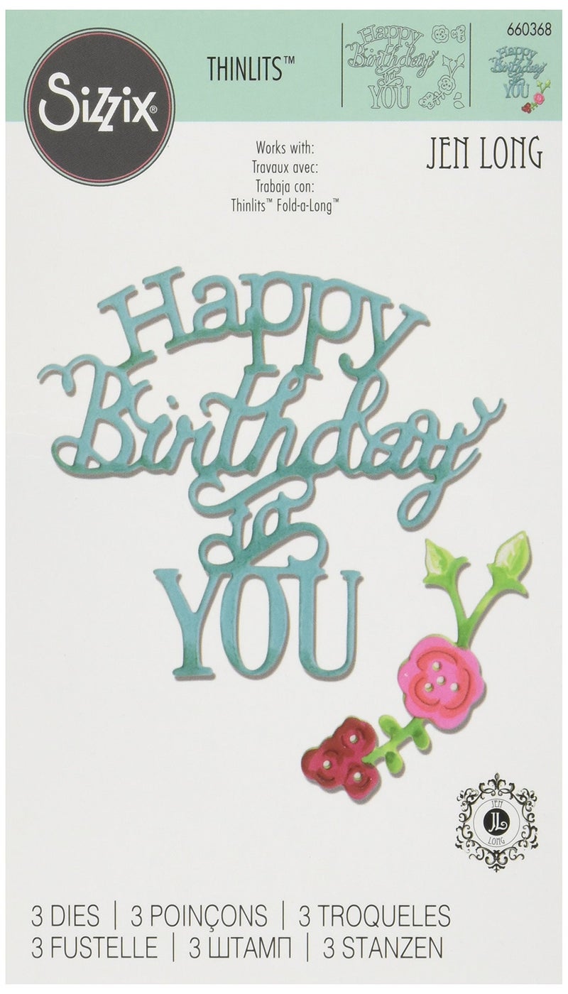 Sizzix Thinlits Die Set 660368, Happy Birthday to You Phrase by Jen Long, 3 Pack, Multi Color, One Size - Image 5