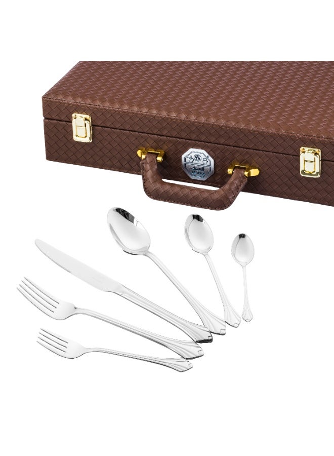 السيف  ✨ شنطة أدوات مائدة فاخرة 76 قطعة – ستانلس ستيل فضي بتصميم راقٍ - Image 1