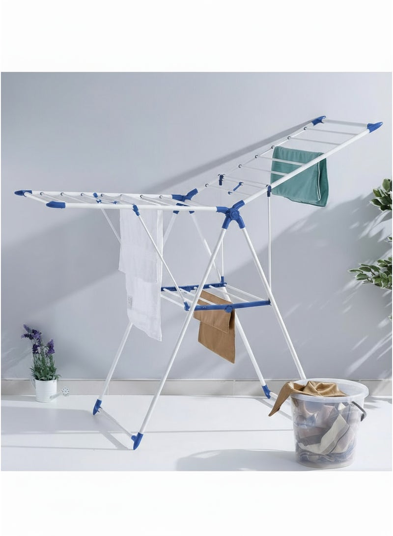 CEPILLO Lightweight Clothes Dryer Stand Rack, easy folding rack, Easy assemble and dissemble, Wings for indoor and outdoor, White And Blue - Image 3