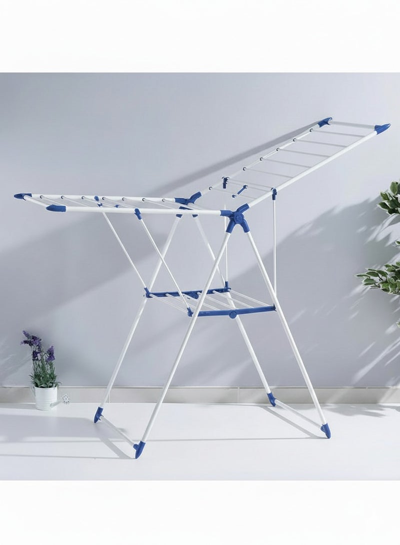 سيبيلو رف حامل مجفف ملابس خفيف الوزن ، رف سهل الطي ، سهل التجميع والتفكيك ، أجنحة للداخلية والخارجية ، أبيض وأزرق - Image 1