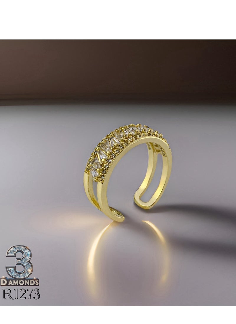 3Diamonds - Women's Ring, Gold Plated, High Quality With Sparkling Zircon - Image 1
